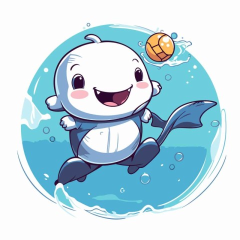 Cute Cartoon Polar Bear Playing Volleyball. Vector illustration.