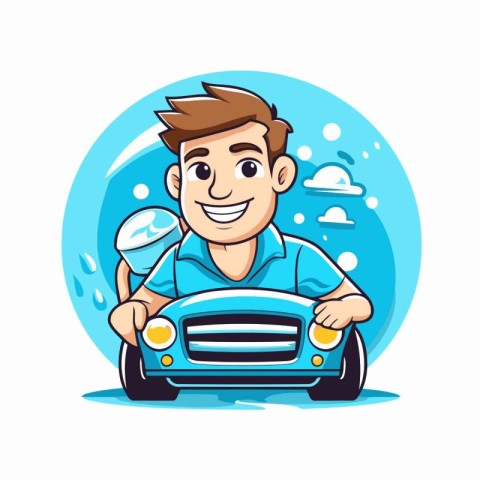 Vector illustration of a man driving a car with ice cream in his