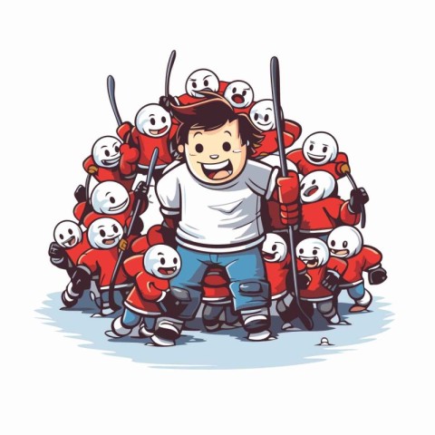 Cartoon hockey players. Vector illustration of a group of hockey