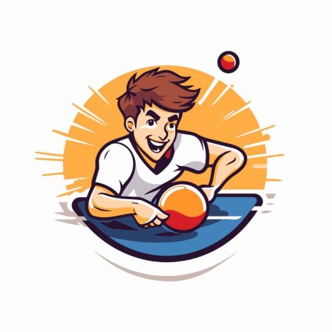 Illustration of a table tennis player with ball set inside circl