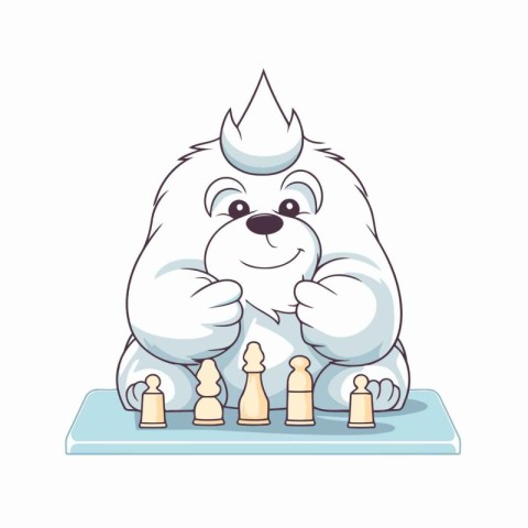 Cute cartoon dog playing chess isolated on white background. Vec