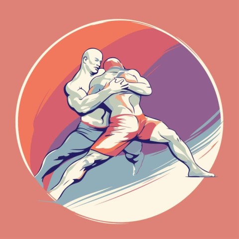 Boxing match. Vector illustration of two boxers fighting in the