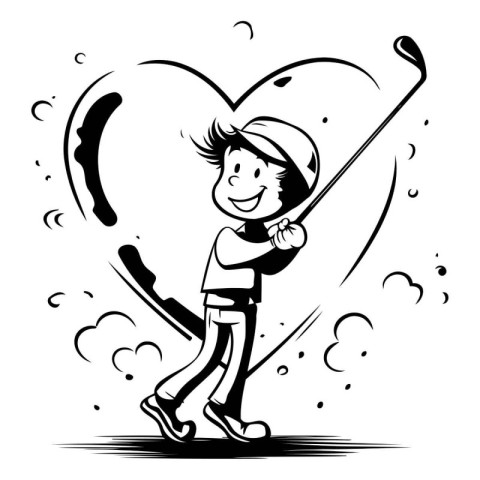 Boy playing ice hockey with a stick in the form of a heart