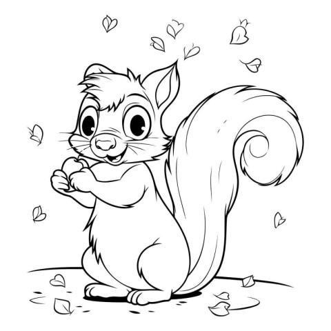 Cute squirrel with butterflies. Vector illustration for coloring