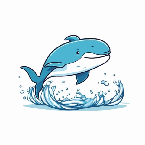 Cute cartoon whale jumping out of the water. Vector illustration