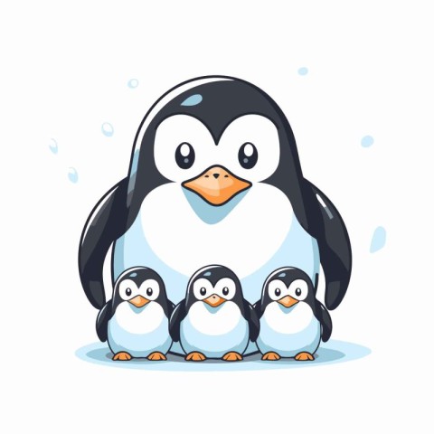 Penguin family. Vector illustration. Cute cartoon penguin.