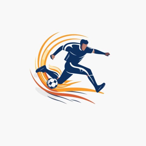 Soccer player with ball vector logo design template. Sport logo