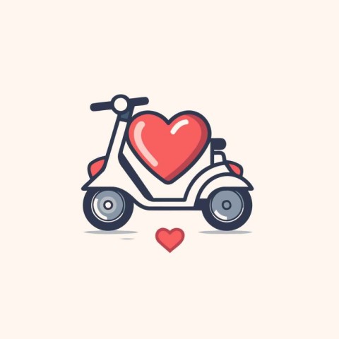 Cute scooter with heart. vector illustration in flat style.