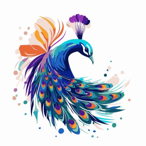 Peacock vector illustration. Beautiful peacock with colorful fea