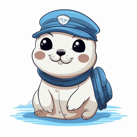 Illustration of a Cute Polar Bear Wearing a Police Hat