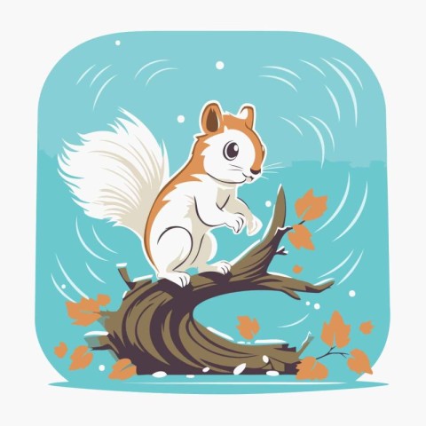 Squirrel on the tree with autumn leaves. Vector illustration in