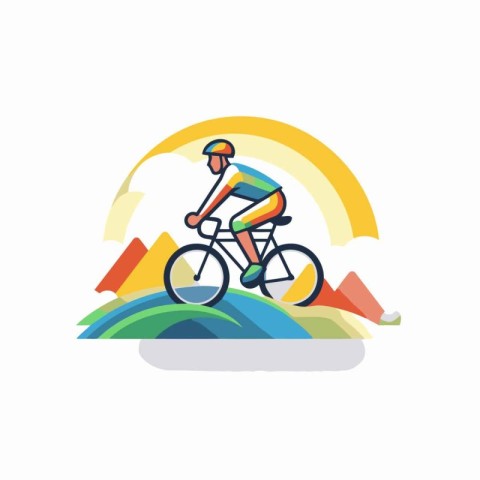 Cyclist vector logo design template. Cyclist riding on road.