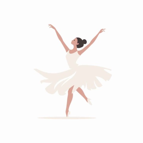 Ballerina in a white tutu dancing. Vector illustration.