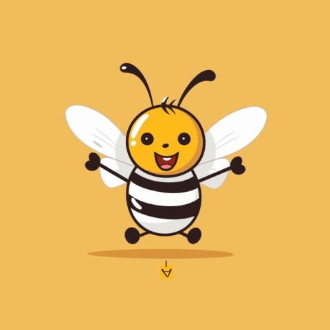 Cute cartoon bee character. Vector illustration isolated on yell