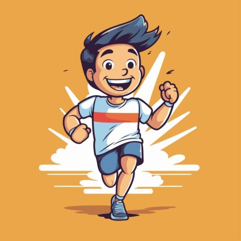 Cartoon happy boy running. Vector illustration of a boy running.