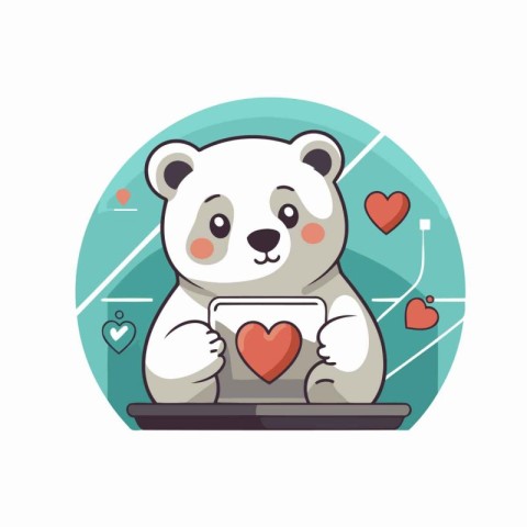 Polar bear with heart icon. Cute cartoon character. Flat vector