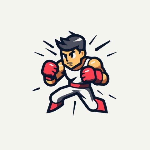 Vector illustration of a boxer in boxing gloves. Line art style.