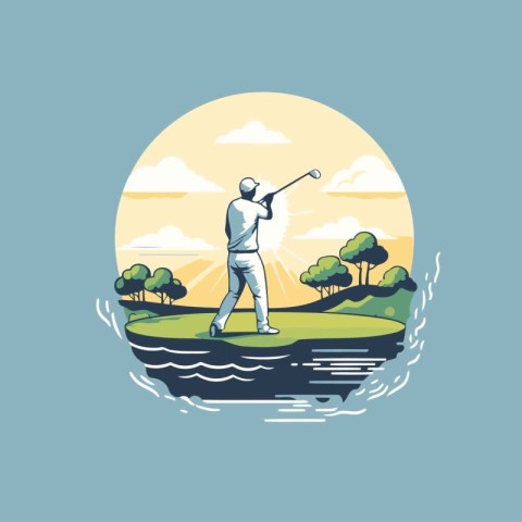 Golfer on the golf course. Vector illustration in flat style