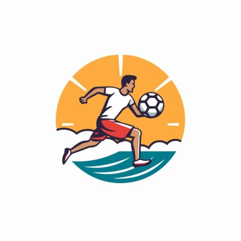 Soccer player with ball on the background of the sea. Vector ill