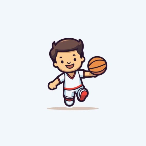 Cute Boy Playing Basketball Cartoon Mascot Character Vector Illu