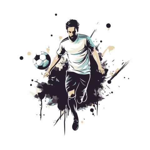 Soccer player with ball. Vector illustration. Grunge effect.