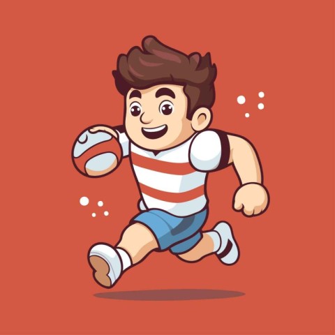 Cartoon boy playing volleyball. Vector illustration of a little