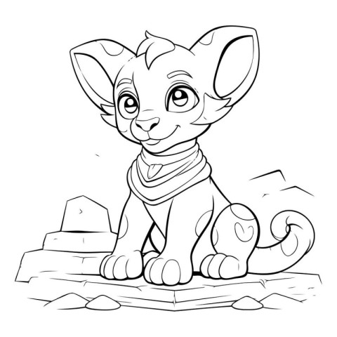 Cute little kitten sitting on the rock. Coloring book for childr