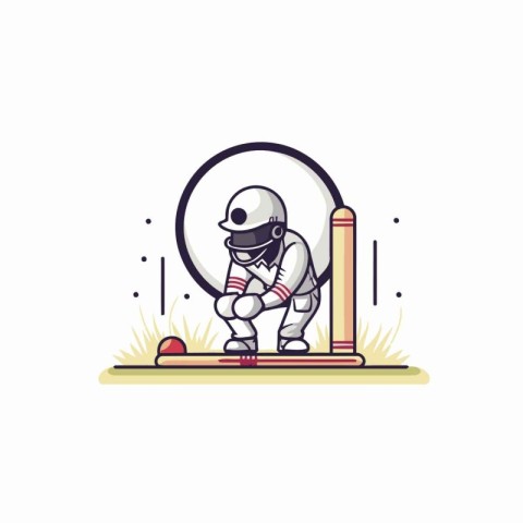 Cricket player in helmet playing cricket. Vector illustration in