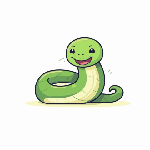 Cute green snake cartoon vector Illustration on a white backgrou