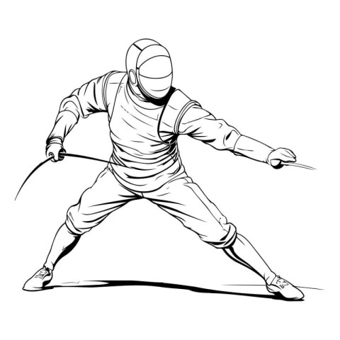 Fencing. Hand drawn sketch of a fencing athlete. Vector illustra