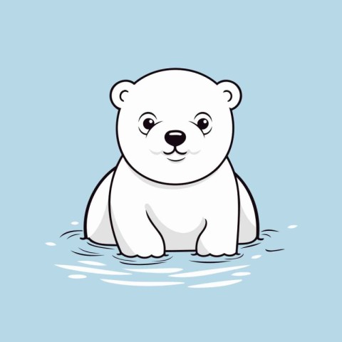 Cute cartoon polar bear in water. Vector illustration for your d