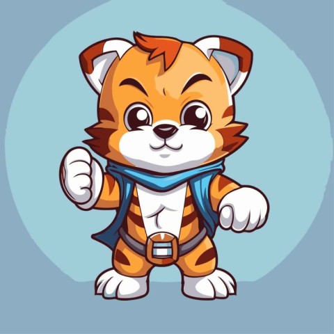 cute cartoon tiger in a blue scarf. vector illustration. eps