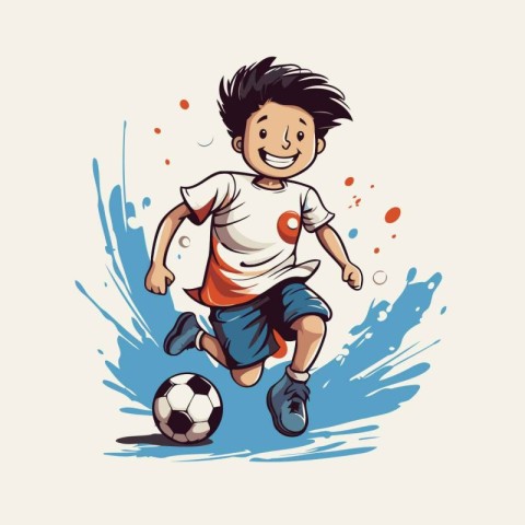 Illustration of a soccer player kicking the ball with splashes i