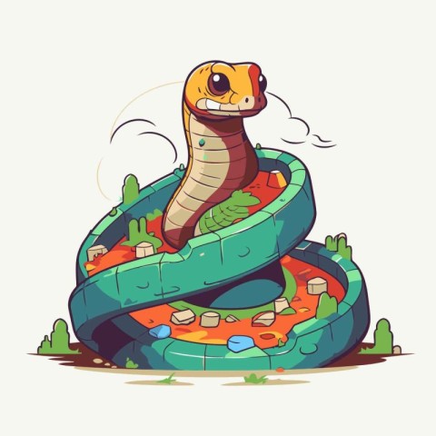 Cute snake in a water park. Vector illustration. Cartoon style.