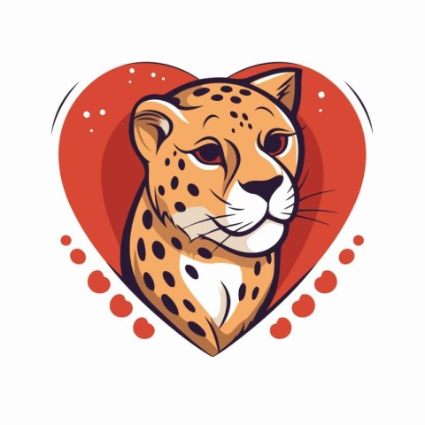 Cute cheetah in a heart shape. Vector illustration.