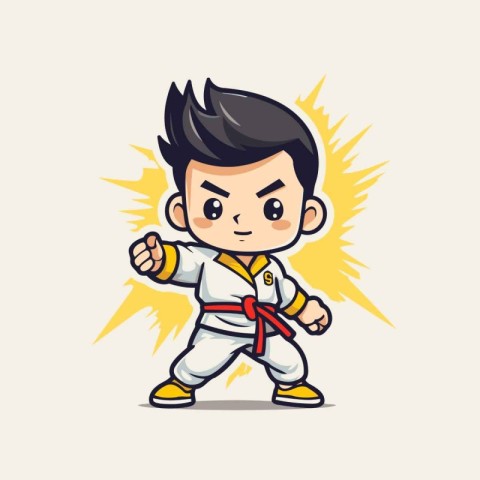 Taekwondo Boy Cartoon Mascot Character Vector Illustration