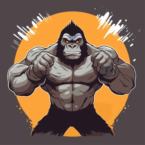 Vector illustration of strong gorilla flexing his muscles on dar