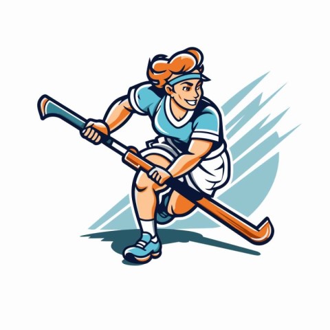 Female hockey player with stick. Vector illustration of a female