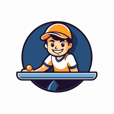 Cute boy playing table tennis. Vector illustration in cartoon st