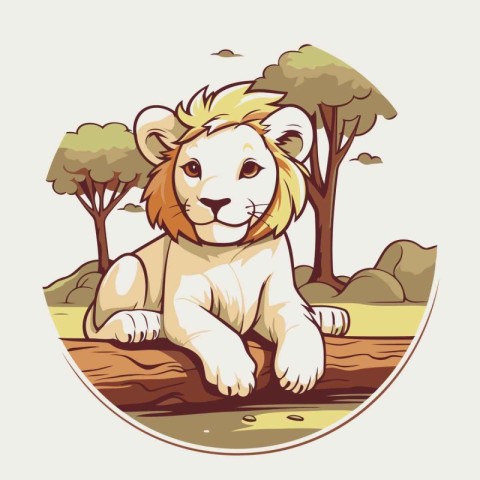 Lion in the forest. Vector illustration of a wild animal.