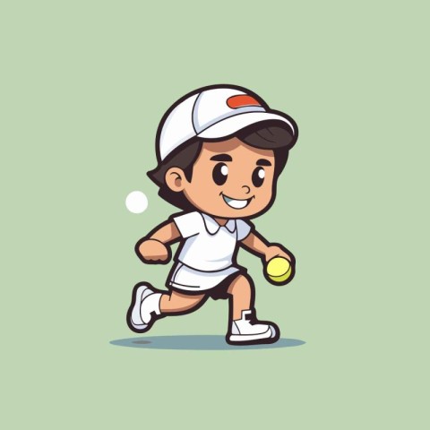 Cartoon boy playing tennis. Vector illustration of a boy playing