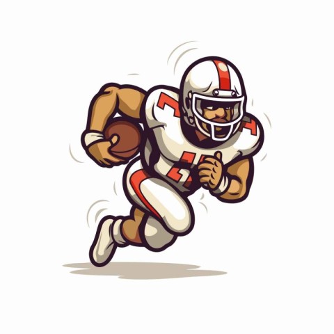 American football player running with ball. cartoon vector illus