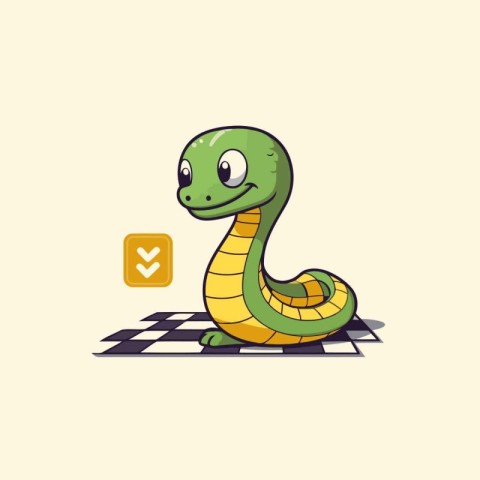 Cute snake with check mark. Vector illustration in cartoon style