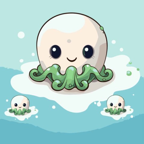 Octopus swimming in the sea. Cute cartoon vector illustration.