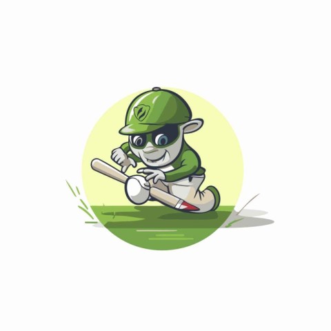 Cricket player with bat and ball. Cartoon vector illustration.