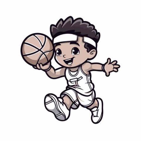 Cartoon basketball player running with ball. Vector illustration