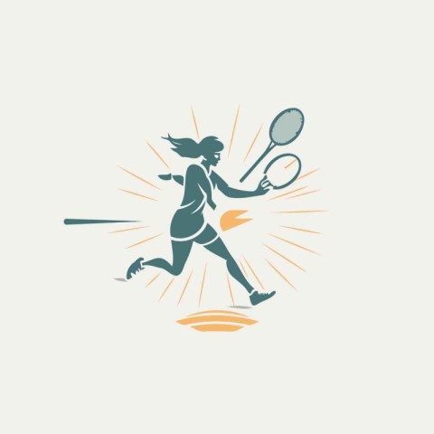 Badminton player. Vector illustration in retro style. Sport embl