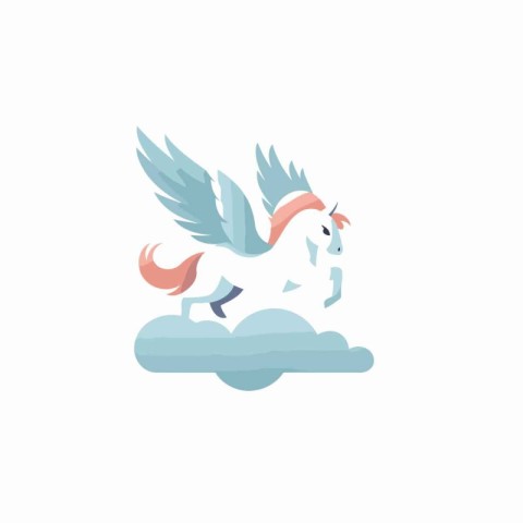 Unicorn with wings on the cloud. Vector illustration in flat sty