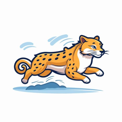 Cheetah jumping in the water. Cute cartoon vector illustration.