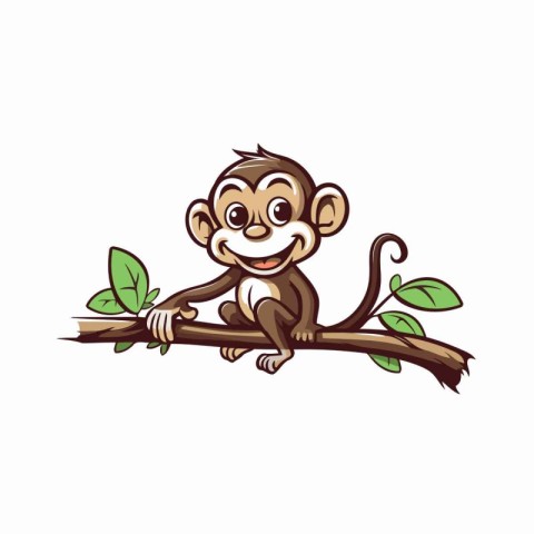 Cute monkey sitting on a tree branch. Vector illustration isolat